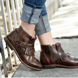 NWOT Bed Stu Dipper Teak Rustic Rust Brown Leather Fringe Ankel Boots